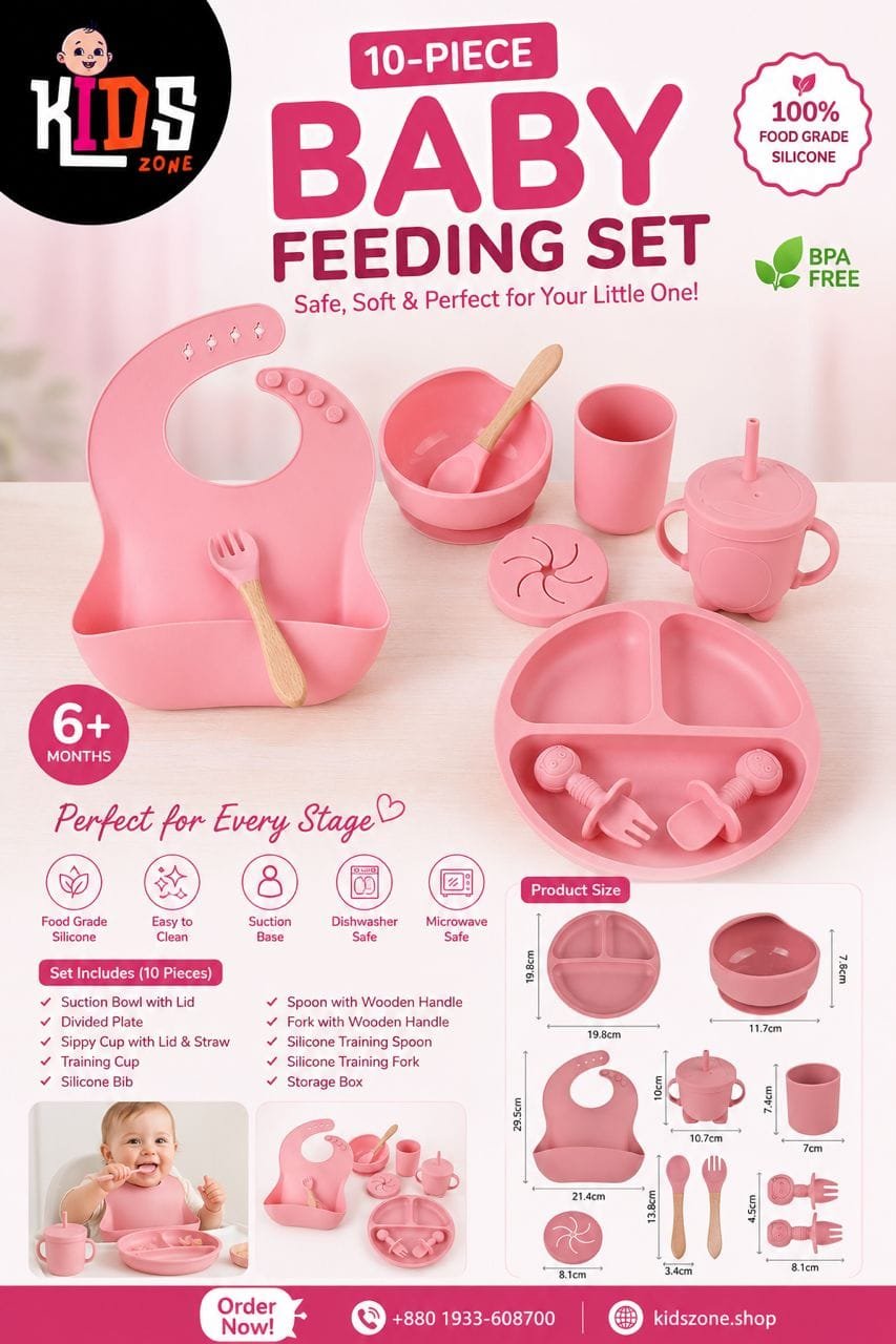 10-Piece Baby Feeding Set - ( Pink Color)